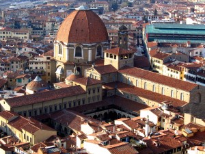 Florence's church of San Lorenzo, built by the Medici, with attached library.  The big dome is a later Baroque addition.