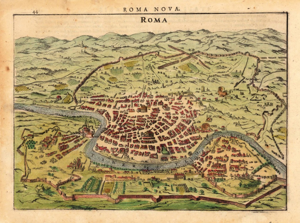 A Renaissance map of Rome, with the populatoin clustered by the Vatican.