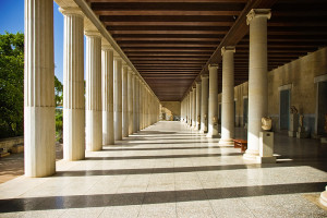 A "stoa" i.e. covered porch, reconstructed in the Athenian agora. The name "Stoic" comes becuase they held meetings in a stoa. So really "Porch-ist" is the literal translation. The more you know!