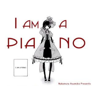 Girl in a striking black and white dress, speaking the words "I am a piano"